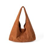 A matte black faux suede hobo bag with a slouchy triangular silhouette and a wide integrated shoulder strap. Additional product view 3.