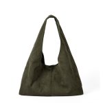 A matte black faux suede hobo bag with a slouchy triangular silhouette and a wide integrated shoulder strap. Additional product view 4.