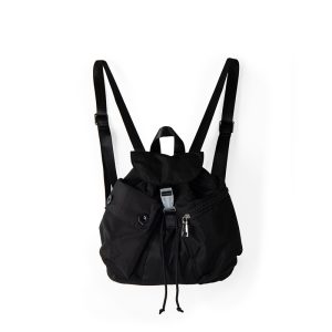 Black Nylon Mini Backpack – Drawstring Flap Casual Daypack