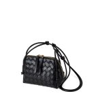 A dark espresso brown woven vegan leather mini dome crossbody with thin knotted cord straps and a gold-tone zipper. Additional product view 3.