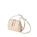 A dark espresso brown woven vegan leather mini dome crossbody with thin knotted cord straps and a gold-tone zipper. Additional product view 4.