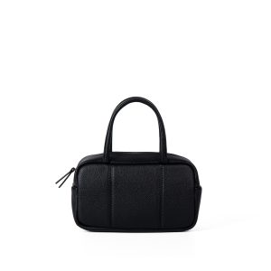 Black Pebbled Boston Mini Handbag – Vegan Leather Top-Handle Bag