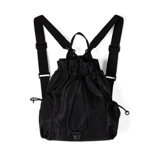 Black Nylon Drawstring Backpack – Cinch Rucksack with Side Pockets