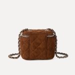A small black quilted faux suede vanity box bag with dual silver zippers and a chain strap interwoven with black cord. Additional product view 8.