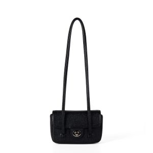 Dusty Pink Pebbled Baguette Bag – Vegan Leather Turn-Lock Shoulder Bag