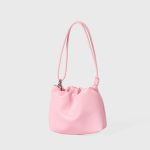 A tiny black vegan leather dumpling bag with a ruffled gathered opening and a thin tubular shoulder strap. Additional product view 6.