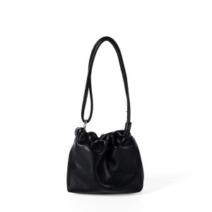 Black Gathered Dumpling Mini Bag – Vegan Leather Scrunch Pouch
