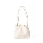 A tiny black vegan leather dumpling bag with a ruffled gathered opening and a thin tubular shoulder strap. Additional product view 2.