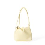 A tiny black vegan leather dumpling bag with a ruffled gathered opening and a thin tubular shoulder strap. Additional product view 3.