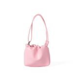 A tiny black vegan leather dumpling bag with a ruffled gathered opening and a thin tubular shoulder strap. Additional product view 5.