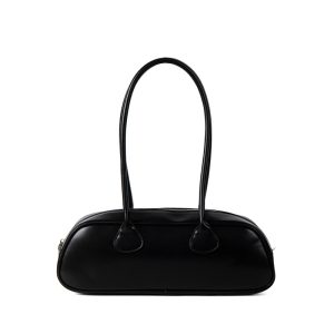 Black East-West Baguette Shoulder Bag – Slim Vegan Leather Underarm Bag