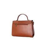 A cognac brown vegan leather satchel mixing crocodile, lizard, and snakeskin textures with a gold-tone front clasp. Additional product view 4.