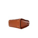 A cognac brown vegan leather satchel mixing crocodile, lizard, and snakeskin textures with a gold-tone front clasp. Additional product view 5.