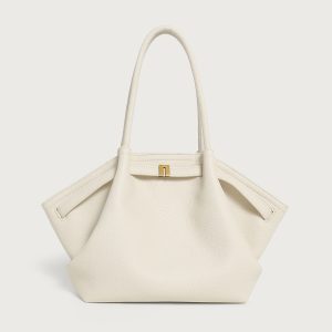 Off-White Winged Minimalist Tote Bag – Pebbled Vegan Leather Shopper