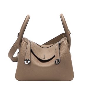 Taupe Pebbled Lindy Shoulder Bag – Vegan Leather Dual-Zip Handbag