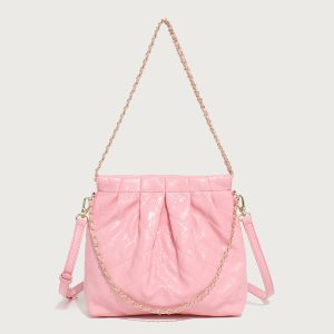 Pastel Pink Quilted Shoulder Bag – Slouchy Vegan Leather Crossbody Pouch