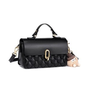 Black Quilted Top-Handle Handbag – Vegan Leather Flap Crossbody Bag