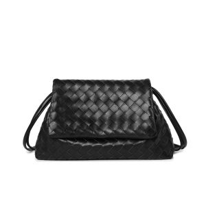 Black Woven Flap Shoulder Bag – Intrecciato Vegan Leather Handbag