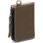 A cognac vegetable-tanned leather zip wallet with white contrast stitching, a brass D-ring, and a leather zipper pull on a white background. Additional product view 2.