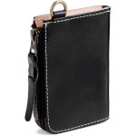 A cognac vegetable-tanned leather zip wallet with white contrast stitching, a brass D-ring, and a leather zipper pull on a white background. Additional product view 4.