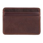 A slim black pebbled leather card holder with two front card slots and tonal stitching, shown on a white background. Additional product view 2.
