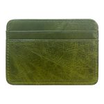 A slim black pebbled leather card holder with two front card slots and tonal stitching, shown on a white background. Additional product view 6.