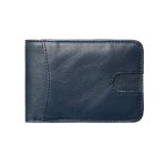 A tan genuine leather bifold wallet with rounded corners and contrast stitching, closed on a white background. Additional product view 8.